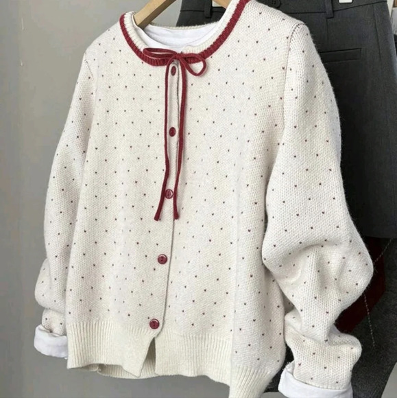 Women's Loose Fit Round Neck Casual Polka Dot Sweater, For Autumn & Winter - Picture 1 of 7